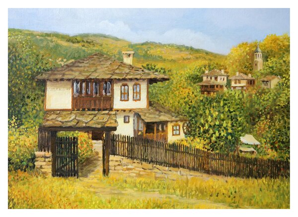 Sklenený obraz - Chalúpky v lete (70x50 cm)