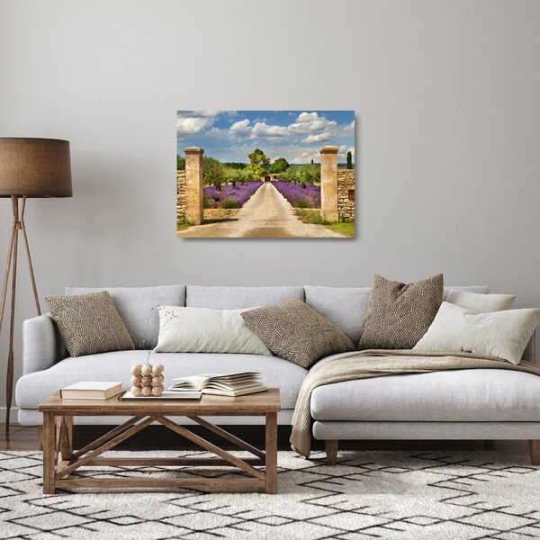 Sklenený obraz - Levanduľové cesty (70x50 cm)