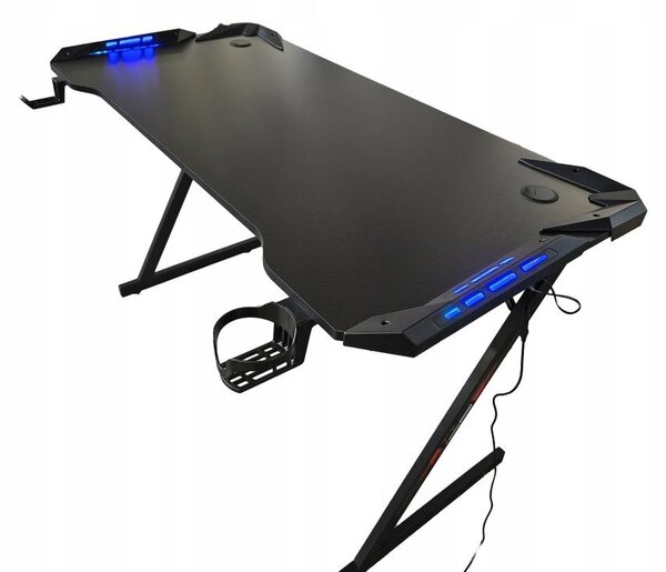 RGB herný stôl 120x60 čierny LED držiak na slúchadlá