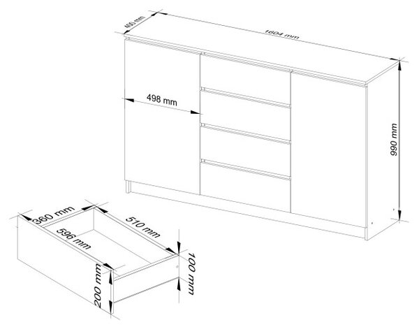 Komoda K160 2D 4SZ CLP biela / sonoma