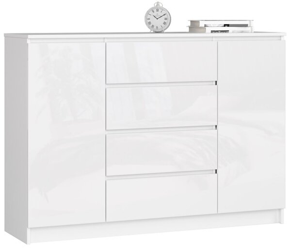 Komoda K140 2D 4SZ CLP biela, lesk