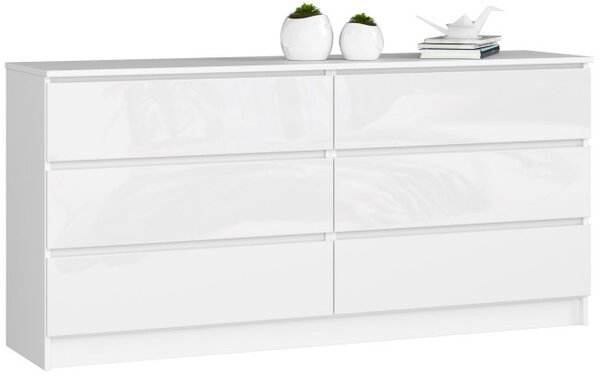 Komoda K160 6SZ CLP biela, lesk