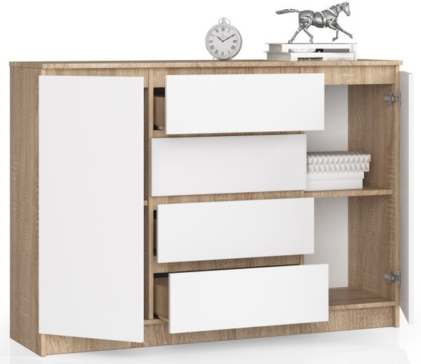 Komoda K140 2D 4SZ CLP dub sonoma / biela