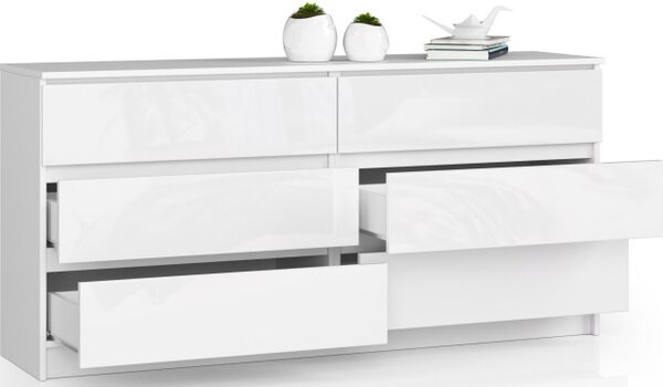 Komoda K160 6SZ CLP biela, lesk