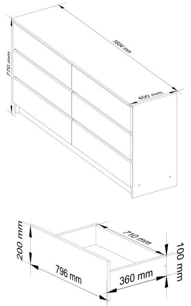 Komoda K160 6SZ CLP biela