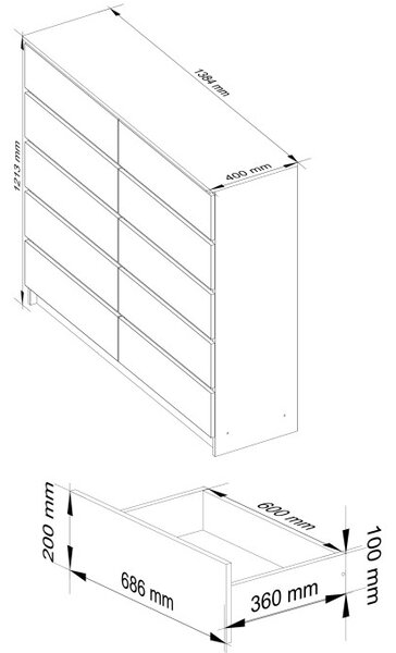 Komoda K140 10SZ CLP biela
