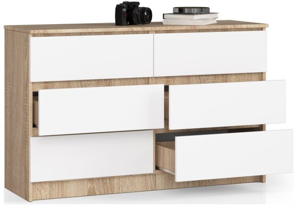 Komoda K120 6SZ CLP dub sonoma / biela