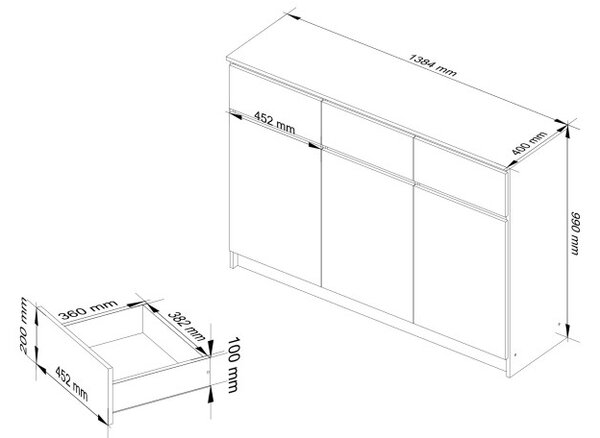 Komoda K140 3D 3SZ CLP sonoma / biela