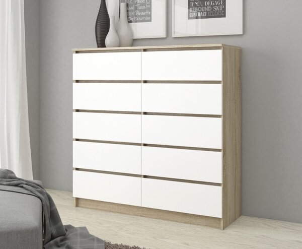 Komoda K120 10SZ CLP dub sonoma / biela