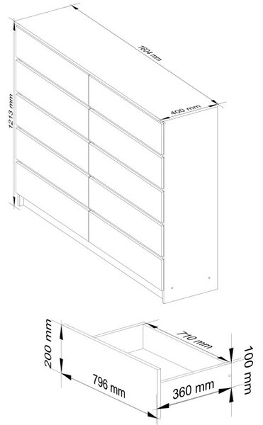 Komoda K160 10SZ CLP čierna, lesk