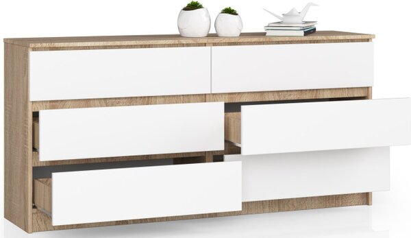 Komoda K160 6SZ CLP dub sonoma / biela
