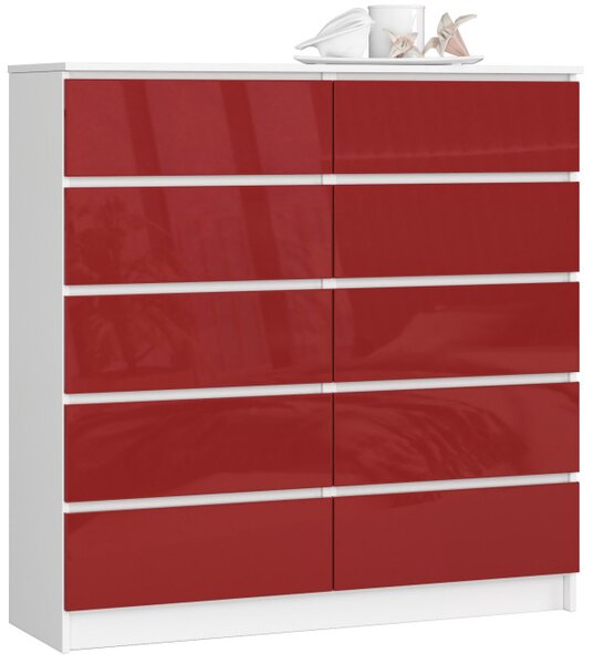 Komoda K120 10SZ CLP červená lesk