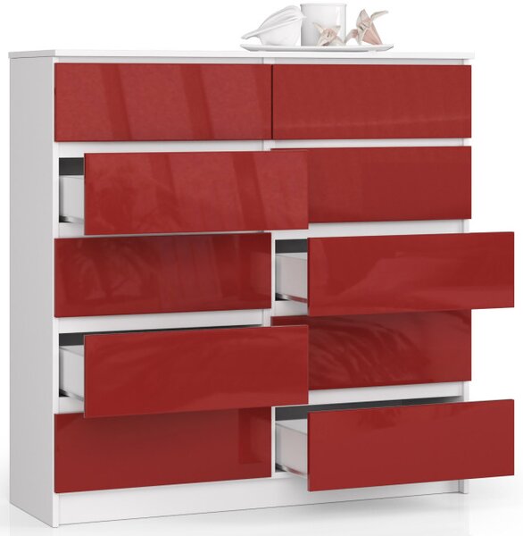 Komoda K120 10SZ CLP červená lesk