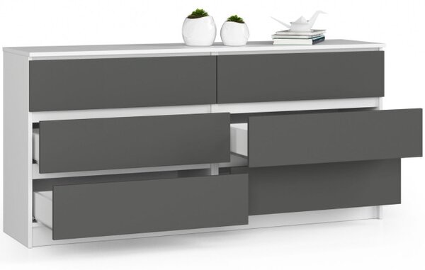 Komoda K160 6SZ CLP biela / sivá