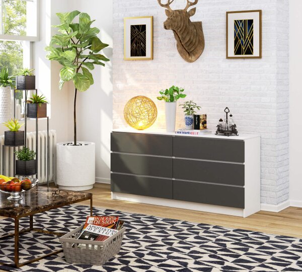 Komoda K160 6SZ CLP biela / sivá
