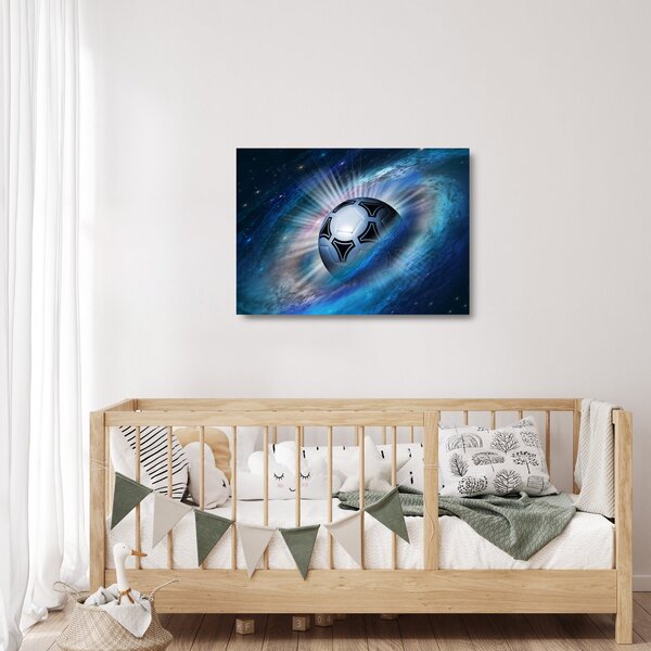 Sklenený obraz - Futbalová lopta vo vesmíre (70x50 cm)