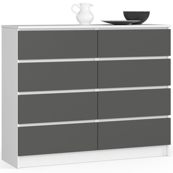 Komoda K120 8SZ CLP biela / sivá