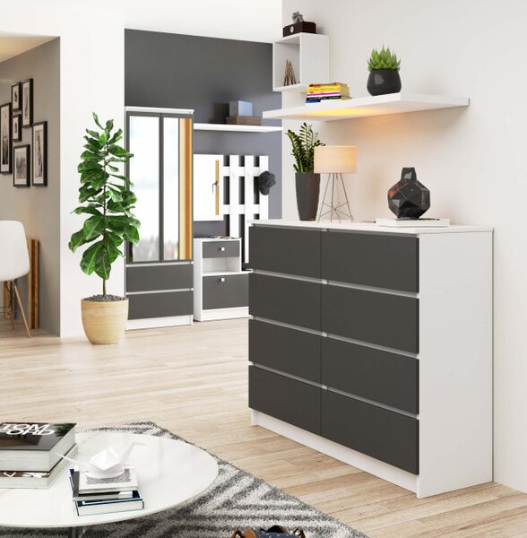 Komoda K120 8SZ CLP biela / sivá