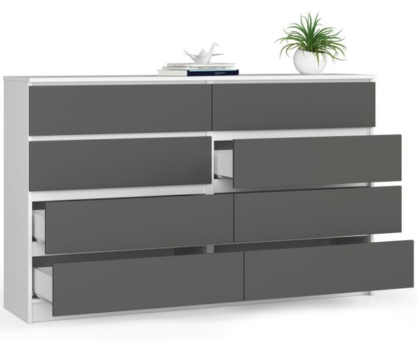 Komoda K160 8SZ CLP biela / sivá
