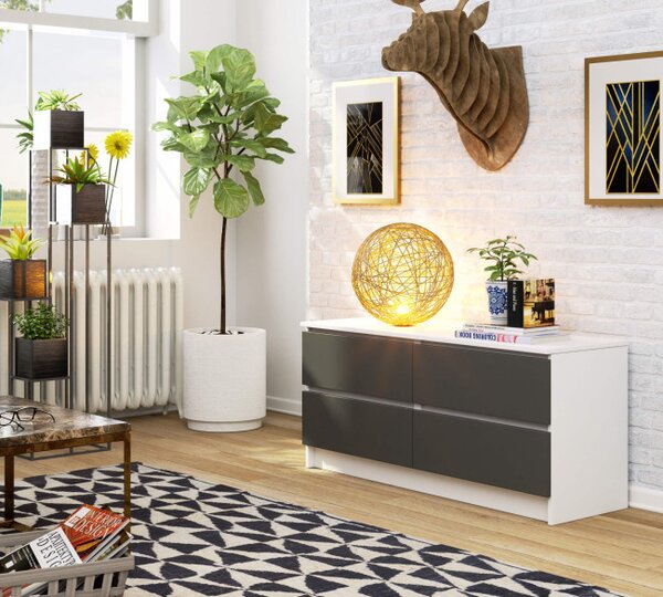 Komoda K120 4SZ CLP biela / sivá