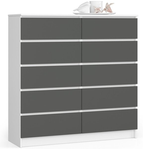 Komoda K120 10SZ CLP biela / sivá
