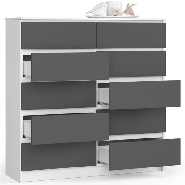 Komoda K120 10SZ CLP biela / sivá