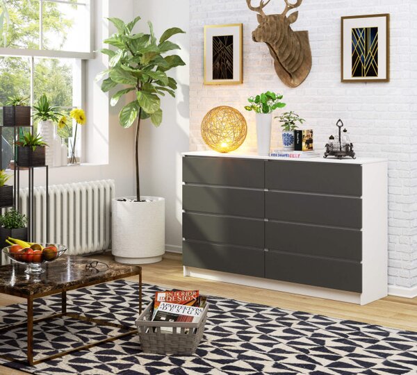 Komoda K160 8SZ CLP biela / sivá