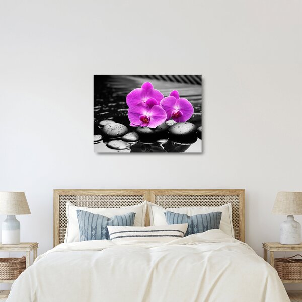 Sklenený obraz - Fialové orchidey (70x50 cm)