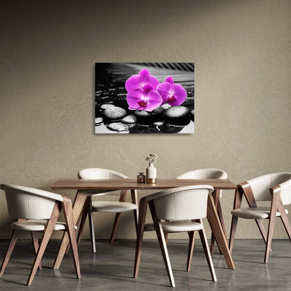 Sklenený obraz - Fialové orchidey (70x50 cm)