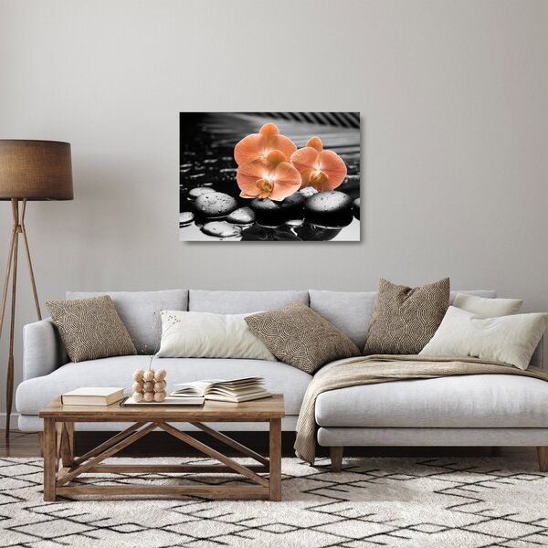 Sklenený obraz - Oranžové orchidey (70x50 cm)