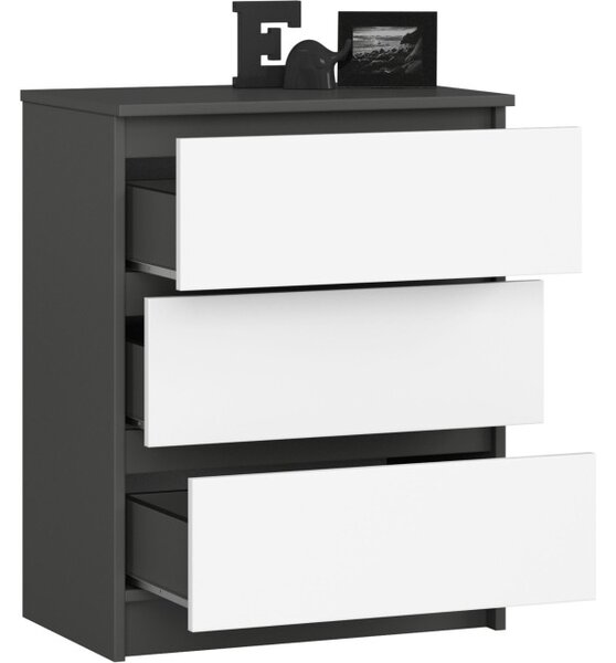 Komoda K60 3SZ CLP grafitová / sivá, biela