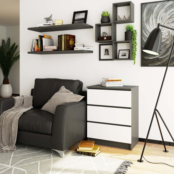 Komoda K60 3SZ CLP grafitová / sivá, biela