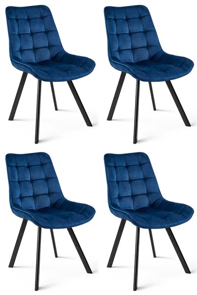 Jedálenská stolička SORIA VELVET s čiernymi nohami, modrá