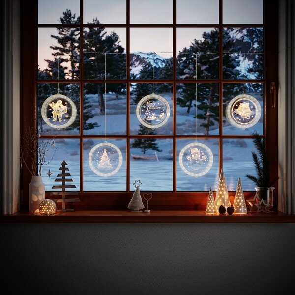 5 časťová sada vianočných LED vitrážnych dekorácií