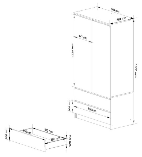 Skriňa S 90 cm 2D 2SZ 2 zrkadlá CLP olcha