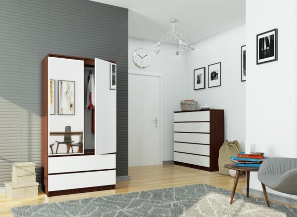 Skriňa S 90 cm 2D 2SZ 2 zrkadlá CLP wenge / biela