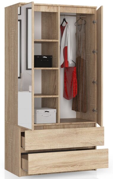 Skriňa S 90 cm 2D 2SZ 2 zrkadlá CLP sonoma