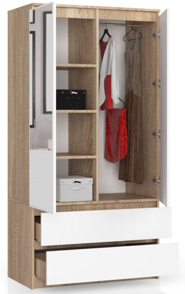 Skriňa S 90 cm 2D 2SZ 2 zrkadlá CLP sonoma / biela