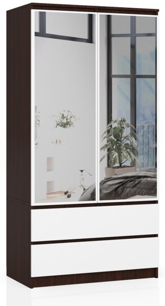 Skriňa S 90 cm 2D 2SZ 2 zrkadlá CLP wenge / biela