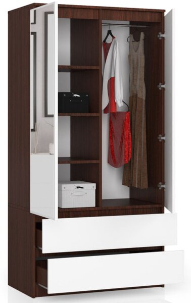 Skriňa S 90 cm 2D 2SZ 2 zrkadlá CLP wenge / biela
