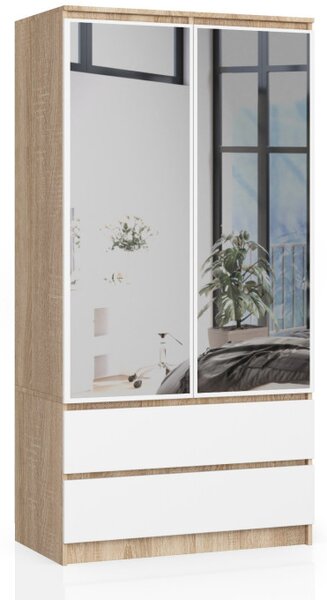 Skriňa S 90 cm 2D 2SZ 2 zrkadlá CLP sonoma / biela
