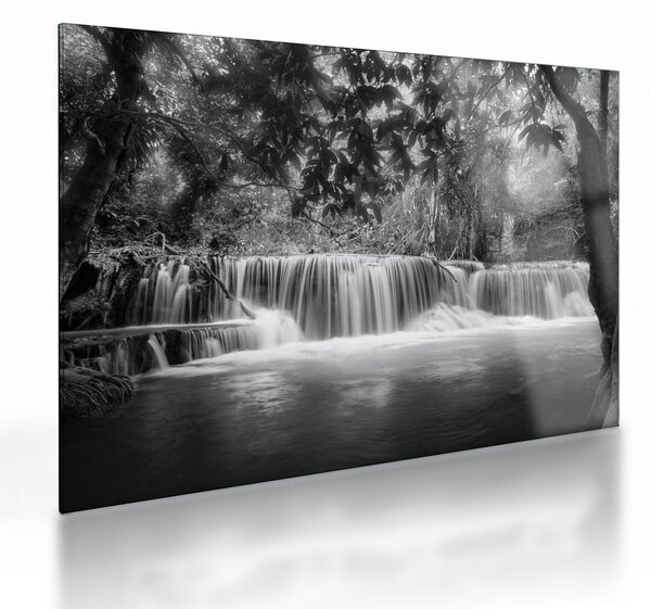 Sklenený obraz - Čiernobiely vodopád (70x50 cm)
