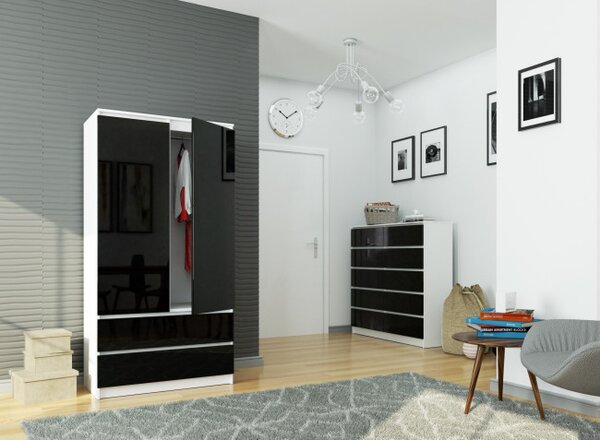 Skriňa S 90 cm 2D 2SZ CLP čierna, lesk