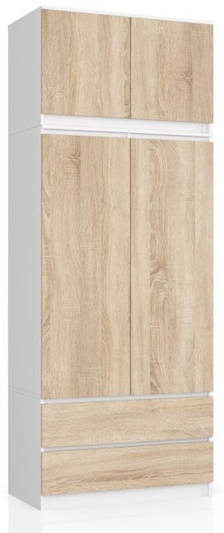 Skriňa s nadstavcom S 90 cm 2D 2SZ CLP biela / sonoma