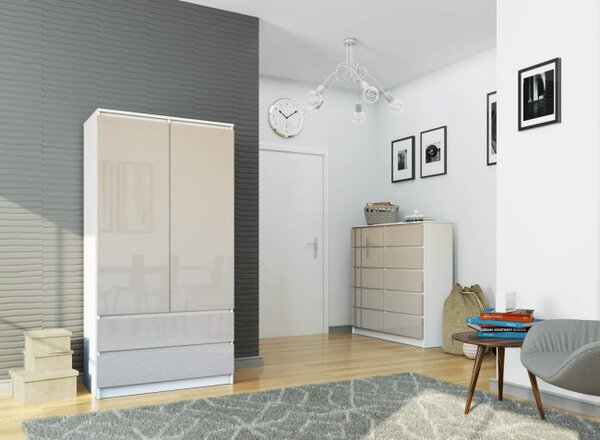 Skriňa S 90 cm 2D 2SZ CLP biela / cappuccino, lesk