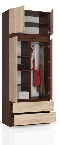 Skriňa s nadstavcom S 90 cm 2D 2SZ CLP wenge / sonoma