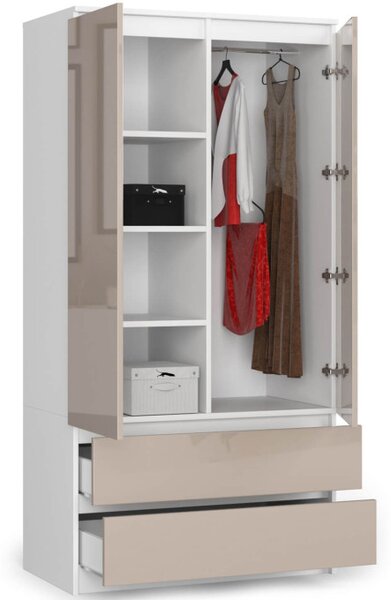 Skriňa S 90 cm 2D 2SZ CLP biela / cappuccino, lesk