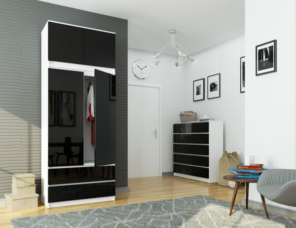 Skriňa s nadstavcom S 90 cm 2D 2SZ CLP čierna, lesk