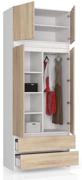 Skriňa s nadstavcom S 90 cm 2D 2SZ CLP biela / sonoma