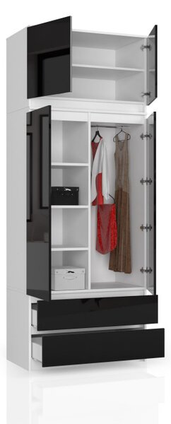 Skriňa s nadstavcom S 90 cm 2D 2SZ CLP čierna, lesk